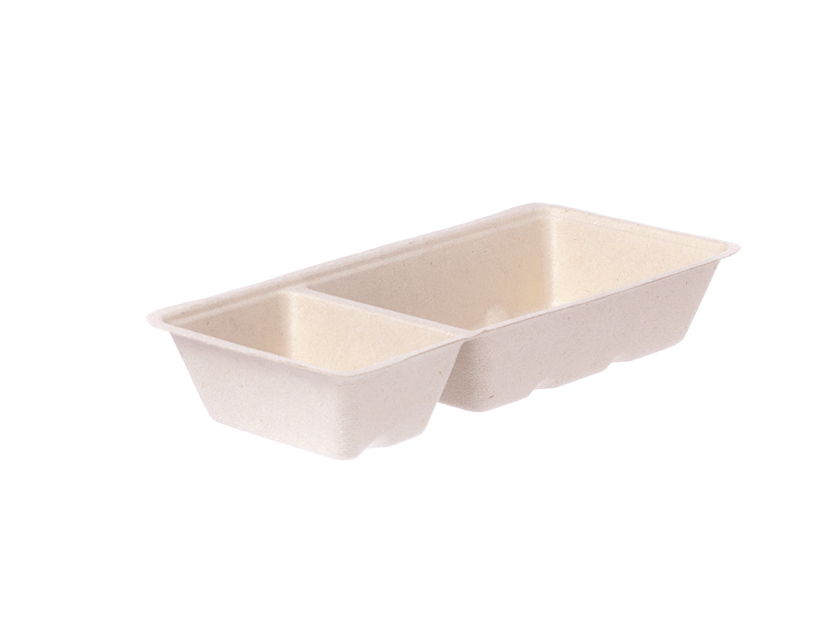Snackschale Bagasse A22 (A9+1) 2-geteilt 203x97x36mm - 800 Stück