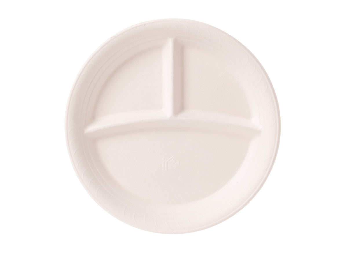 Einweg Teller Bagasse 3-geteilt 22,5cm - 600 Stück
