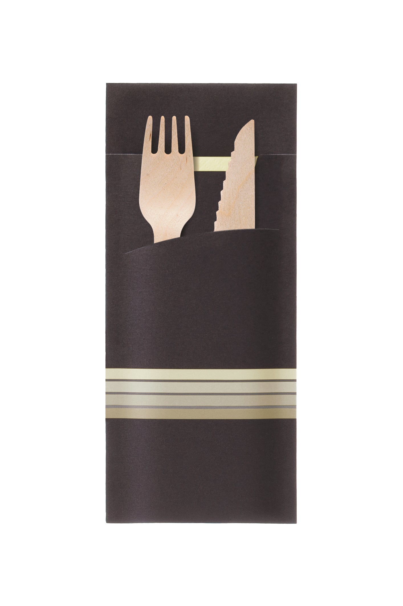 Bestecktasche mit Serviette Schwarz-Champagner 200x85mm - 520 Stück
