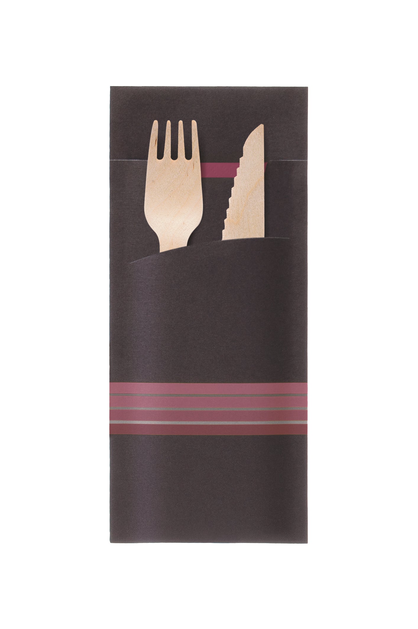 Bestecktasche mit Serviette Schwarz-Bordeaux 200x85mm - 520 Stück