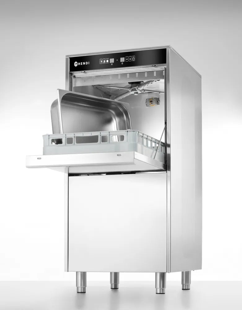 Geschirrspüler 50x60 für Tabletts und Töpfe – elektronisch gesteuert, mit Waschmitteldosiersystem und Ablaufpumpe, HENDI, 400V/7100W, 595x777x(H)1335mm