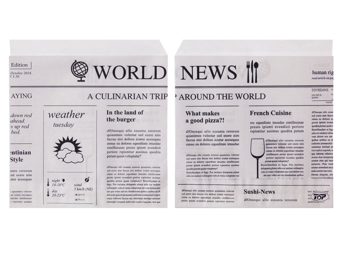 Snackbeutel 2-seitig offen Newspaper 15x16cm - 1000 Stück