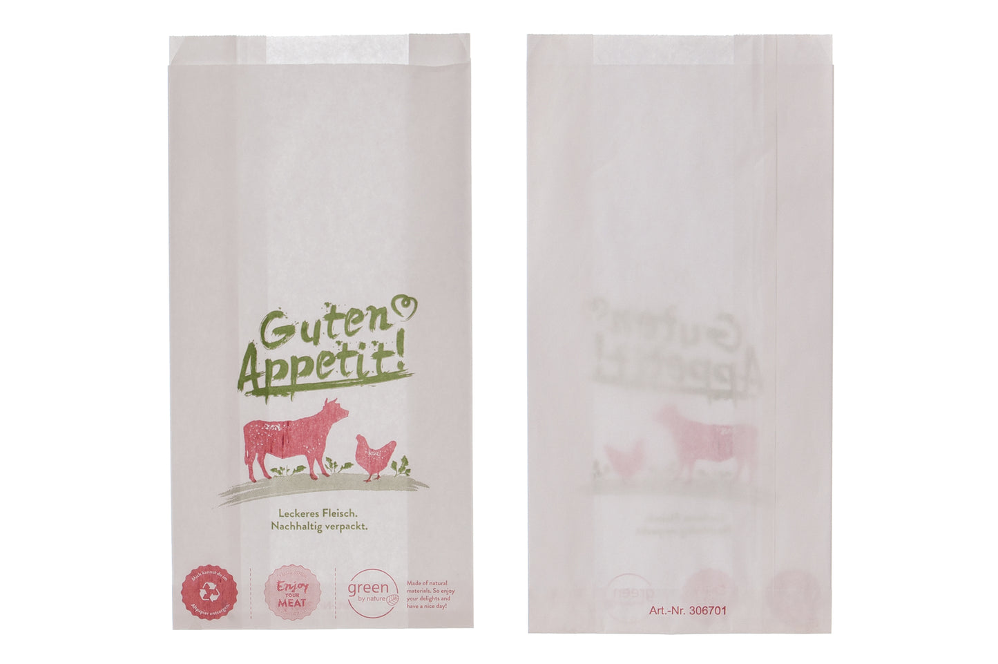 Fleischerbeutel Faltenbeutel Guten Appetit 15+7x28cm - 1000 Stück