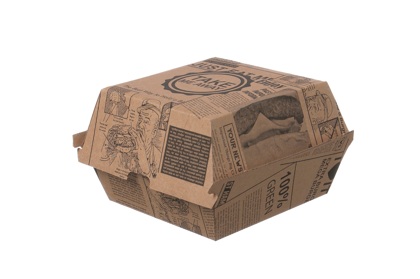 Burgerbox Newspaper Pappe 115x115x90mm - 200 Stück