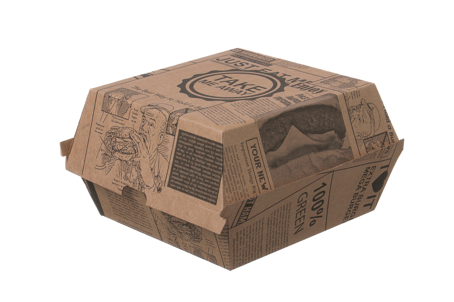 Burgerbox Newspaper Pappe 130x130x90mm - 200 Stück