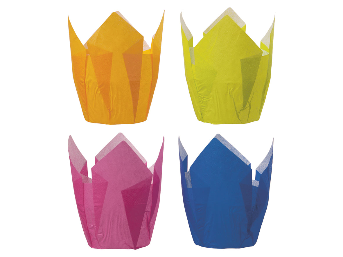 Tulip Cup Backform H:5-8,8cm Ø5cm (Gelb, Blau, Grün, Pink) - 2000 Stück
