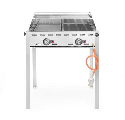 Grillsystem Green Fire mit 2 Brennern, HENDI, Profi Line, Emaillierte Grillplatte und Grillrost aus Gusseisen GN 1/1, 11,6kW, 740x615x(H)825mm