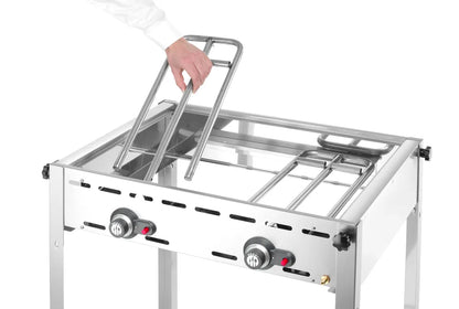 Grillsystem Green Fire mit 2 Brennern, HENDI, Profi Line, Emaillierte Grillplatte und Grillrost aus Gusseisen GN 1/1, 11,6kW, 740x615x(H)825mm