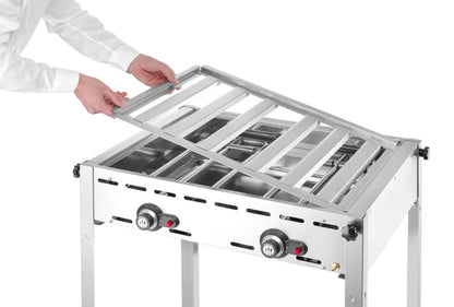 Grillsystem Green Fire mit 2 Brennern, HENDI, Profi Line, 2 Edelstahl Grillroste GN 1/1, 11,6kW, 740x612x(H)825mm