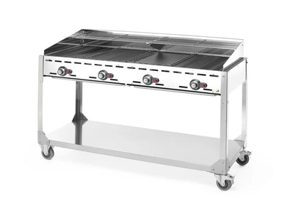 Grillsystem Green Fire mit 4 Brennern, HENDI, Profi Line, mit Rollengestell, Hellgrau, 22kW, 1400x612x(H)825mm