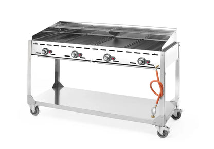 Grillsystem Green Fire mit 4 Brennern, HENDI, Profi Line, mit Rollengestell, Hellgrau, 22kW, 1400x612x(H)825mm