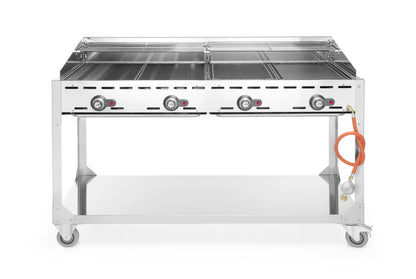 Grillsystem Green Fire mit 4 Brennern, HENDI, Profi Line, mit Rollengestell, Hellgrau, 22kW, 1400x612x(H)825mm