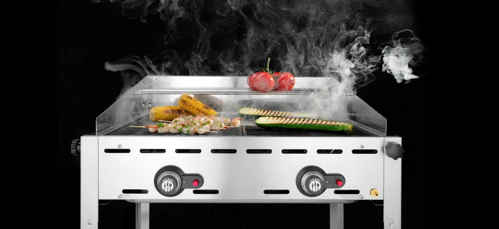 Grillsystem Green Fire mit 2 Brennern, HENDI, Profi Line, 2 Edelstahl Grillroste GN 1/1, 11,6kW, 740x612x(H)825mm