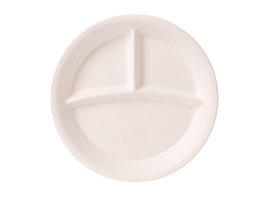 Einweg Teller Bagasse 3-geteilt 22,5cm - 600 Stück