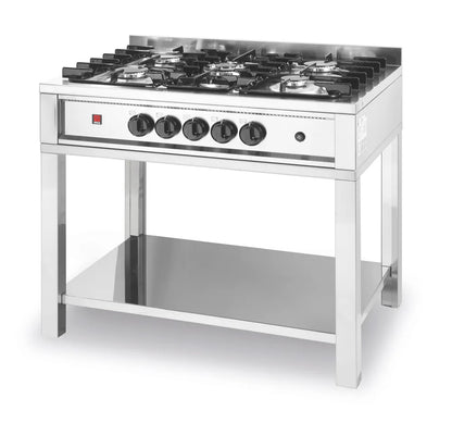 Gasherd - 5 Kochfelder, offener Unterbau, HENDI, Kitchen Line, 14,3kW, 900x640x(H)910mm