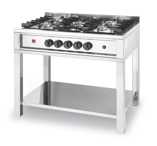 Gasherd - 5 Kochfelder, offener Unterbau, HENDI, Kitchen Line, 14,3kW, 900x640x(H)910mm
