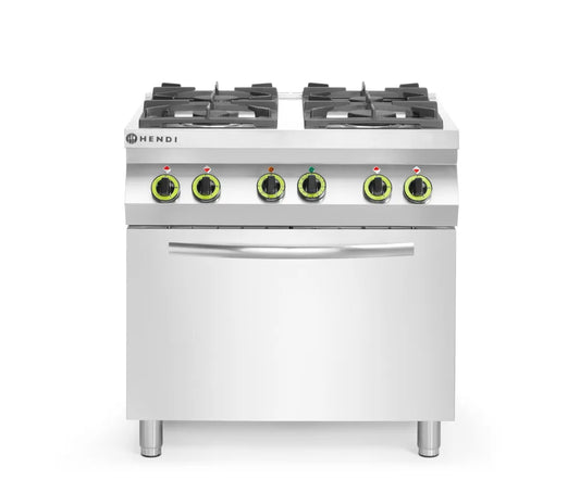 Gasherd 4-flammig mit Ofen GN 1/1, HENDI, Kitchen Line, 230V/3000W, 19kW, 800x722x(H)900mm