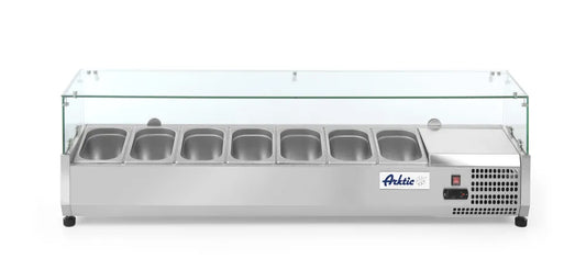 Aufsatz-Kühlvitrine Gastronorm 1/4, Arktic, 7x GN 1/4, 230V/180W, 1505x335x(H)460mm