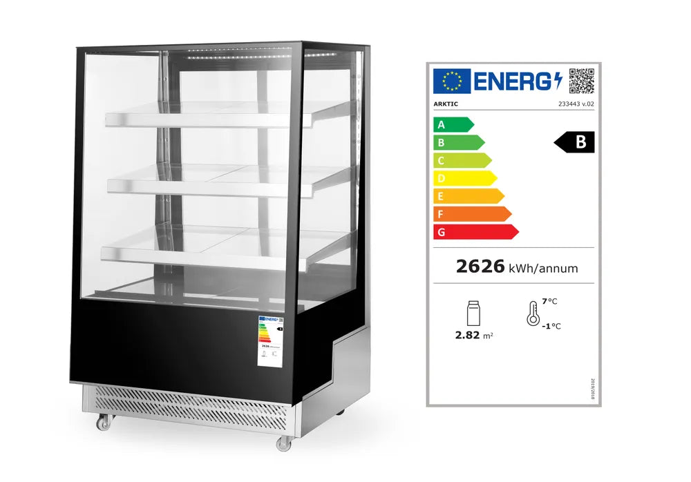 Kühlvitrine mit 3 geneigten Regalen, Arktic, 650L, Schwarz, 230V/490W, 1200x833x(H)1460mm