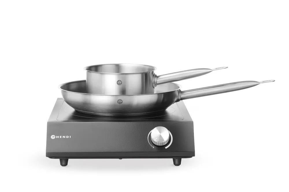 Set: Induktionskocher 3500W + Stielkasserolle + Bratpfanne, HENDI, Schwarz, 220-240V/3500W, 320x395x(H)95mm