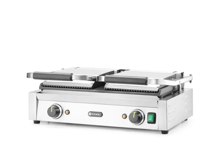 Kontaktgrill - Doppelversion, HENDI, oben gerillt, unten glatt, 230V/3600W, 570x375x(H)216mm