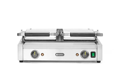 Kontaktgrill - Doppelversion, HENDI, oben gerillt, unten glatt, 230V/3600W, 570x375x(H)216mm