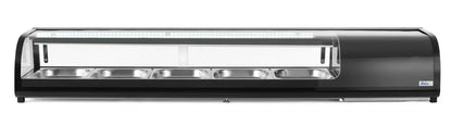 Sushi-Vitrine, Arktic, Fassungsvermögen: 5x GN 1/2 (H)40 mm (im Lieferumfang enthalten)., Schwarz, 220-240V/190W, 1800x420x(H)265mm