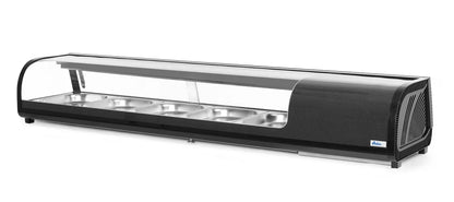Sushi-Vitrine, Arktic, Fassungsvermögen: 5x GN 1/2 (H)40 mm (im Lieferumfang enthalten)., Schwarz, 220-240V/190W, 1800x420x(H)265mm