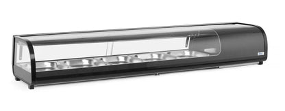 Sushi-Vitrine, Arktic, Fassungsvermögen: 5x GN 1/2 (H)40 mm (im Lieferumfang enthalten)., Schwarz, 220-240V/190W, 1800x420x(H)265mm