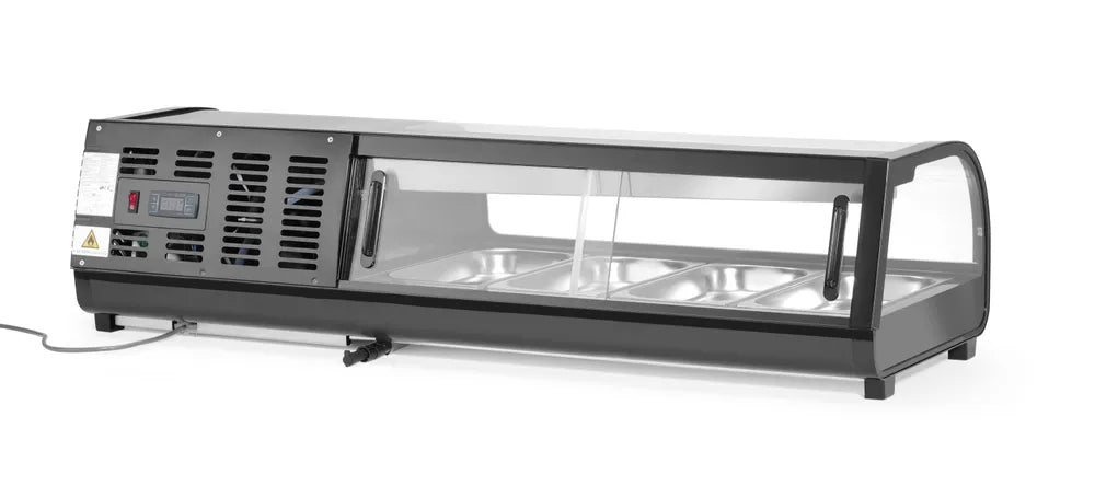 Sushi-Vitrine, Arktic, Fassungsvermögen: 5x GN 1/2 (H)40 mm (im Lieferumfang enthalten)., Schwarz, 220-240V/190W, 1800x420x(H)265mm