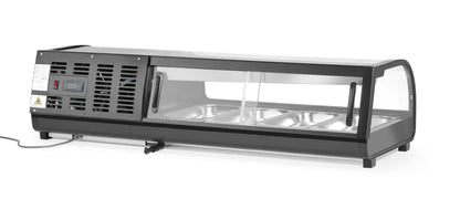 Sushi-Vitrine, Arktic, Fassungsvermögen: 5x GN 1/2 (H)40 mm (im Lieferumfang enthalten)., Schwarz, 220-240V/190W, 1800x420x(H)265mm