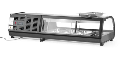 Sushi-Vitrine, Arktic, Im Lieferumfang enthalten: 4x GN 1/3 (H) 40 mm., GN 1/3, Schwarz, 220-240V/190W, 1177x426x(H)296mm