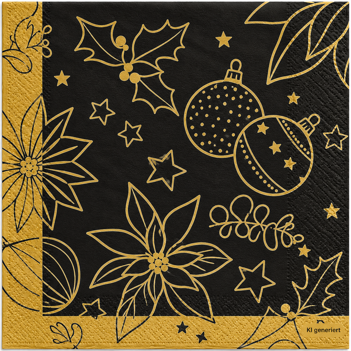 Servietten Weihnachten 33x33cm 3-lagig 1/4 Falz Schwarz-Gold - 100 Stück