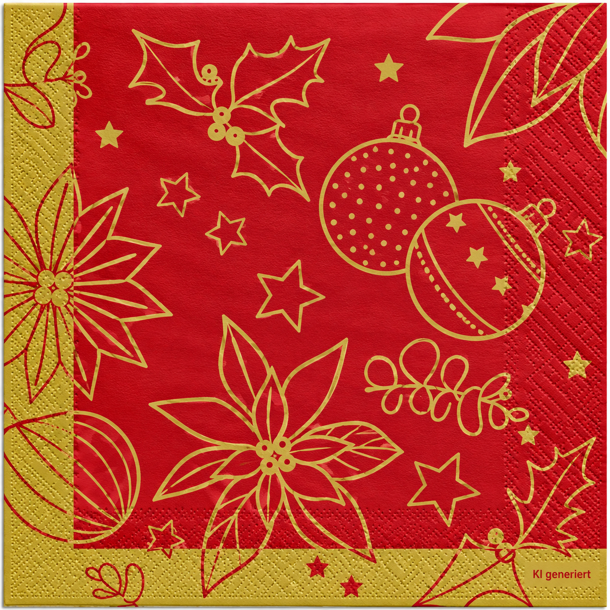 Servietten Weihnachten 40x40cm 3-lagig 1/4 Falz Rot-Gold - 100 Stück