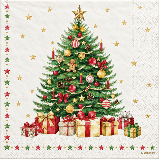 Servietten Weihnachten 40x40cm 3-lagig 1/4 Falz Tannenbaum - 100 Stück
