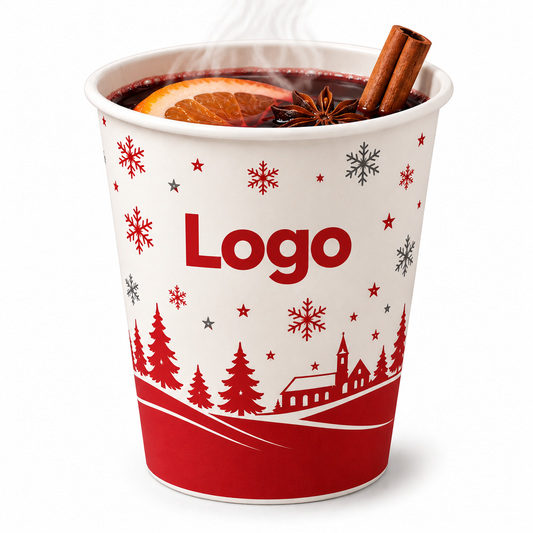 Heißgetränkebecher Glühweinbecher Singlewall 180ml Logo