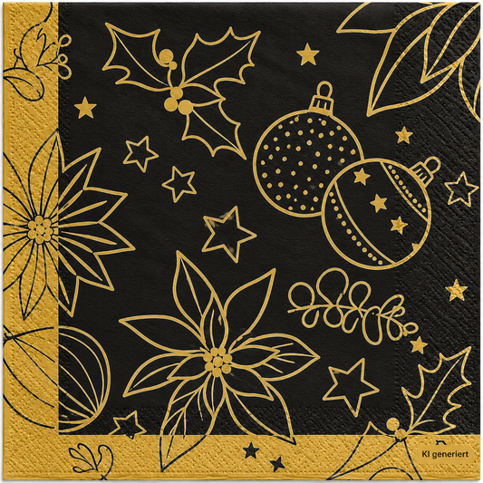 Servietten Weihnachten 40x40cm 3-lagig 1/4 Falz Schwarz-Gold - 100 Stück