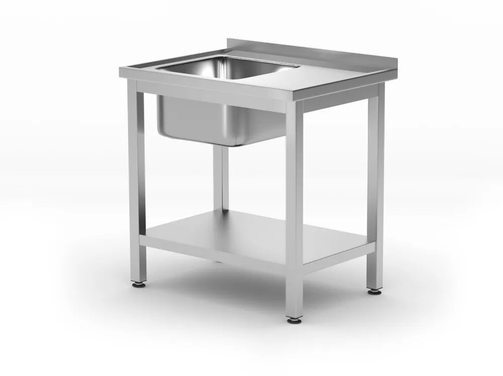 Waschtisch mit Ablage – verschraubt, Tiefe 600 mm, HENDI, Profi Line, Spüle links, 1000x600x(H)850mm