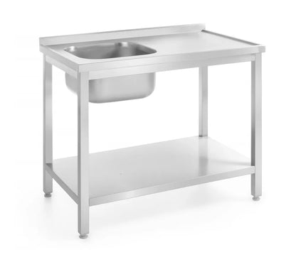 Waschtisch mit Ablage – verschraubt, Tiefe 600 mm, HENDI, Profi Line, Spüle rechts, 1000x600x(H)850mm