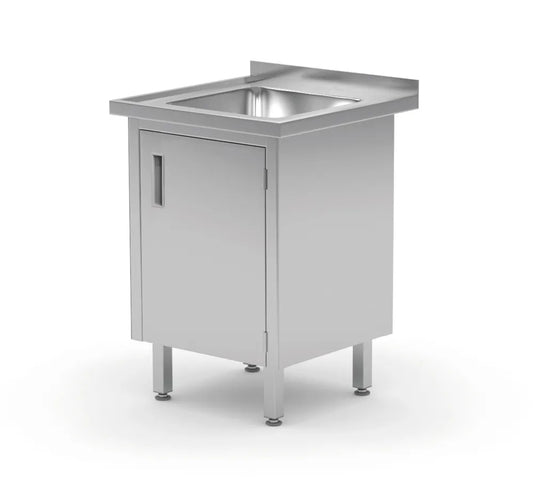 Waschtisch, verschweißt, mit Schrank- und Scharniertüren, HENDI, Profi Line, 600x600x(H)850mm
