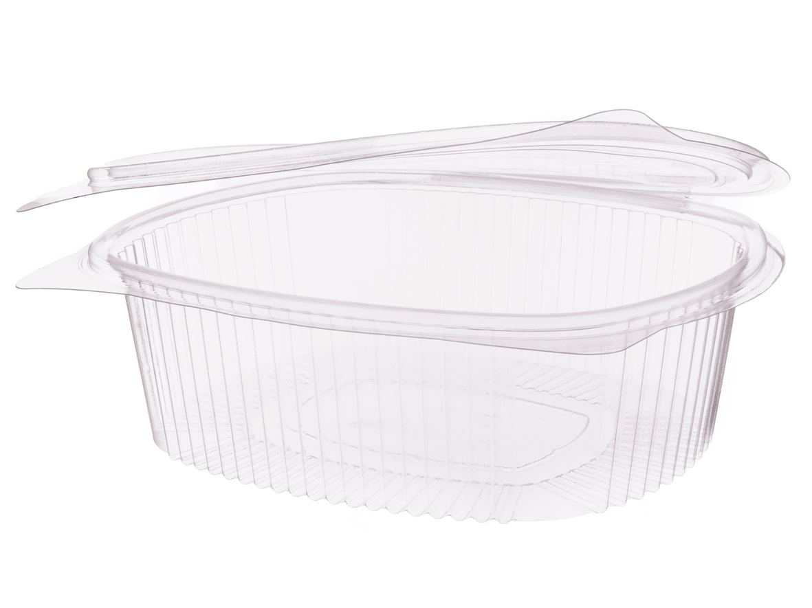 EINWEG SALATSCHALE RPET Salat Klappboxen oval B06 1500ml 208x182x67mm - 300 Stück
