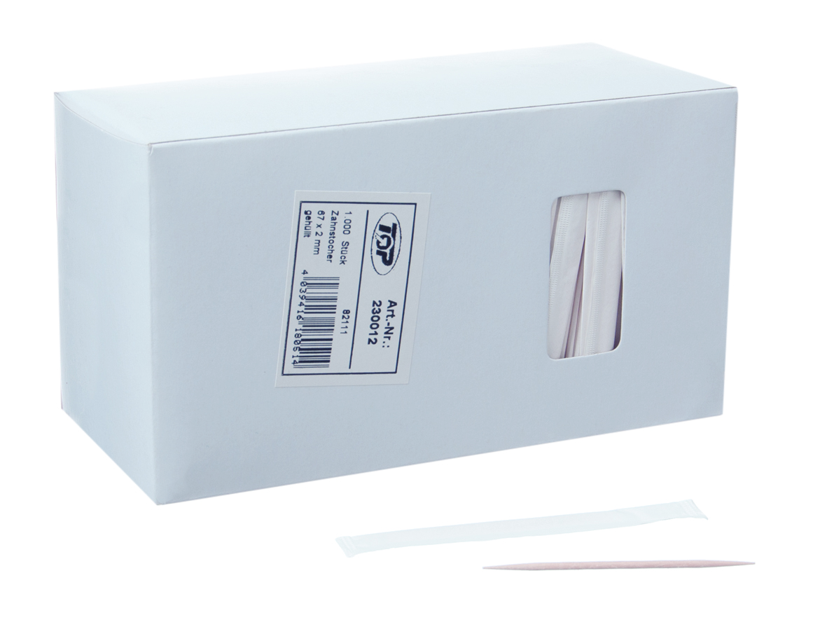 ZAHNSTOCHER HOLZ GEHÜLLT ECO NACHHALTIG Zahnstocher Holz gehüllt 67x2mm - 1000 Stück