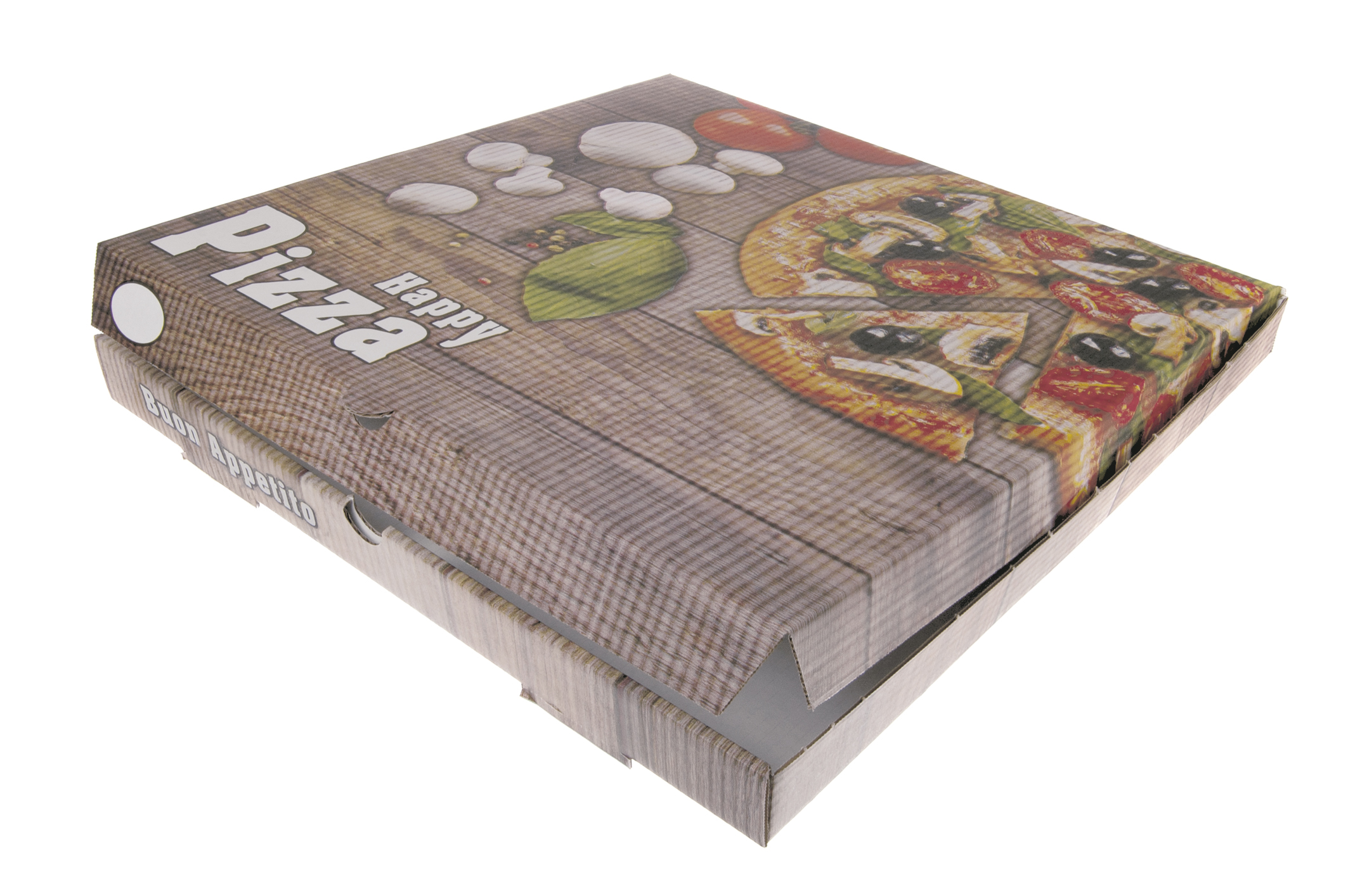 PIZZAKARTON HAPPY PIZZA Pizzakarton 60x60x5 Onda Bas Happy Pizza - 50 Stück