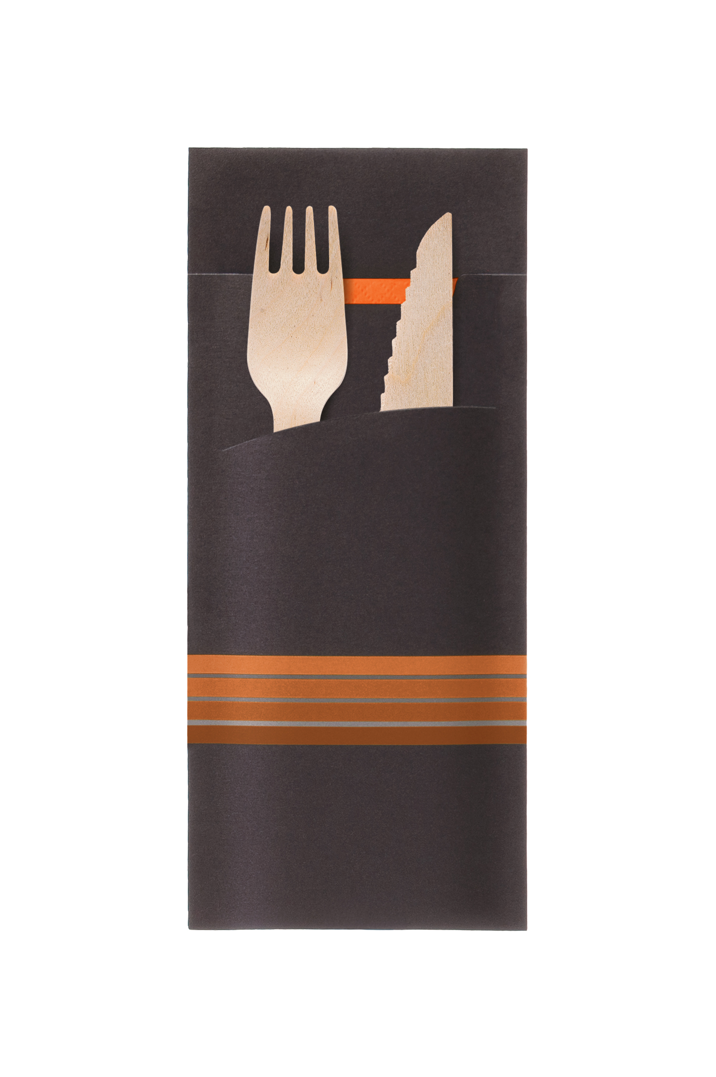 BESTECKTASCHE SERVIETTENTASCHE SCHWARZ ORANGE GESTREIFT ECO NACHHALTIG Bestecktaschen Schwarz Orange Gestreift 20x8,5cm mit Serviette 33x33cm
